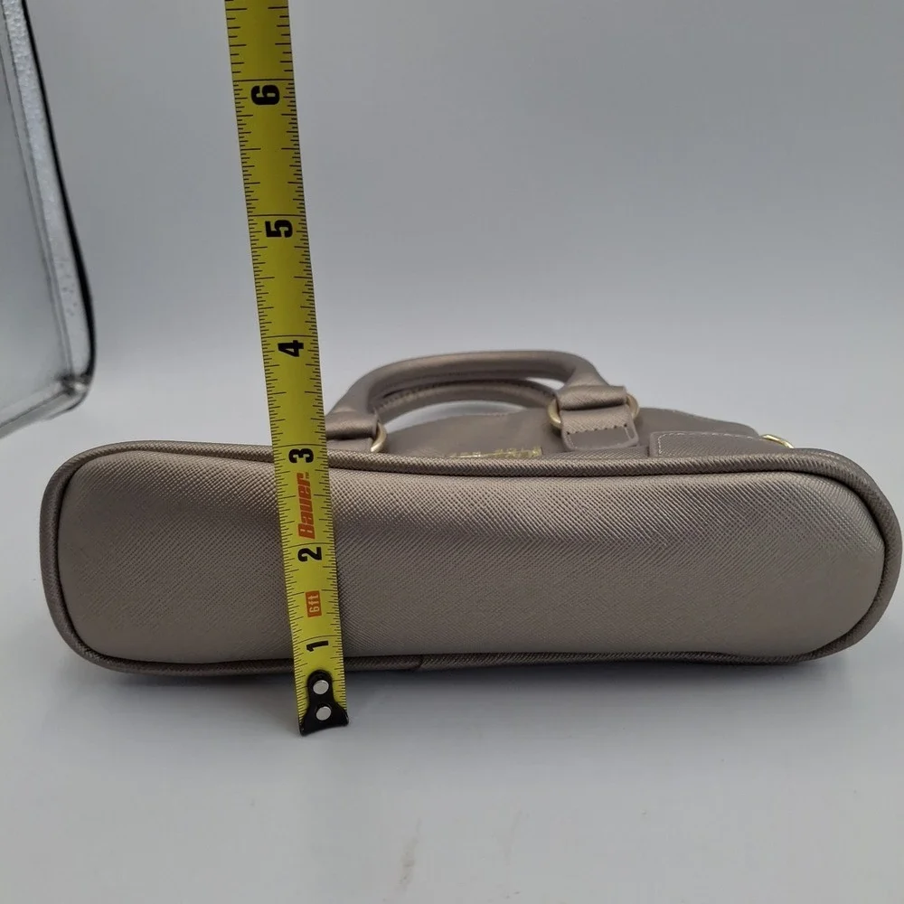 Kenneth Cole Reaction Mini Dome Satchel Metallic Champagne Gold Saffiano Handbag